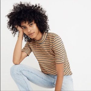 Madewell Texture and Thread Mockneck Tee in Muted Rainbow Stripe